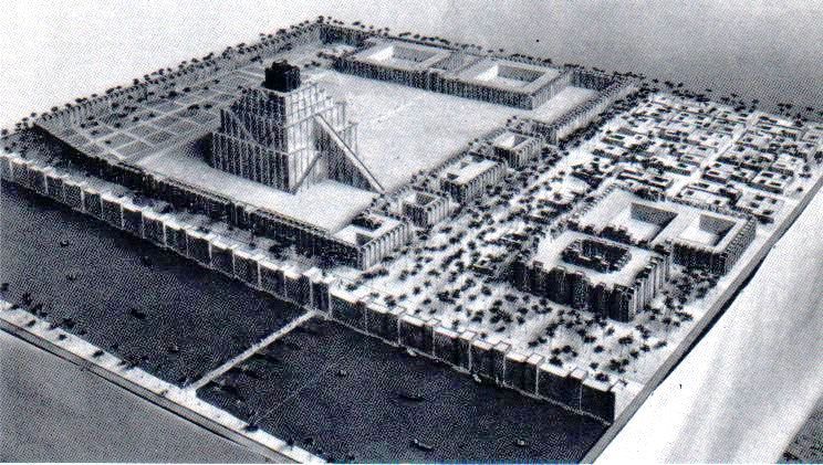 Modell von Stadtanlage und Turm von Babylon 600 v. Chr